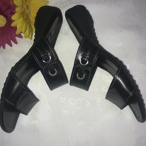 Paul Green Black Leather Sandals Size 6 1/2
